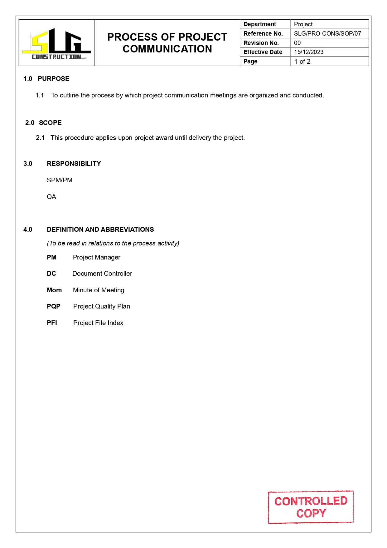 SLG-PRO-SOP Page 1